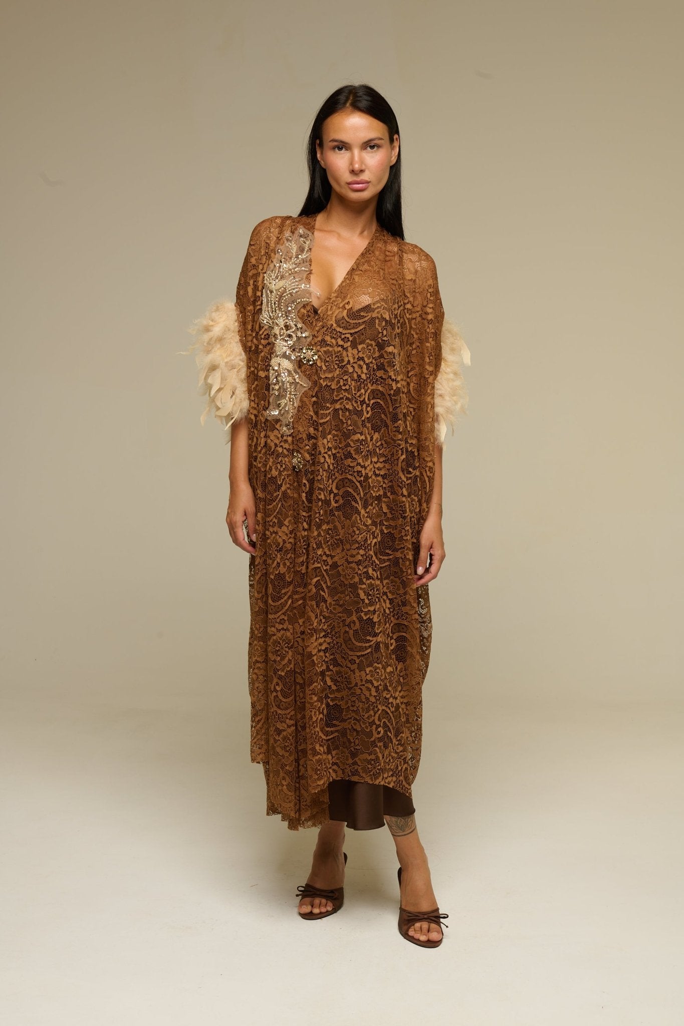 Caftano Pizzo Marrone Belive - 22 Spazio Boutique