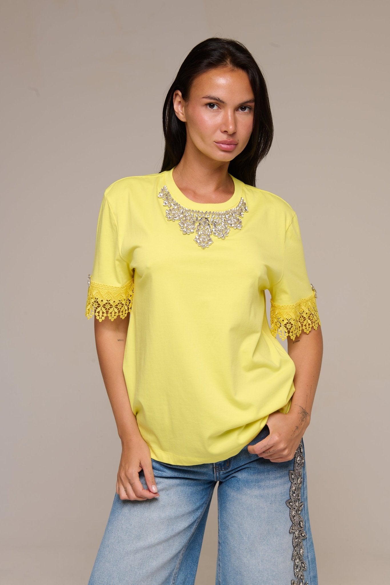 T-Shirt Gialla Lace - 22 Spazio Boutique
