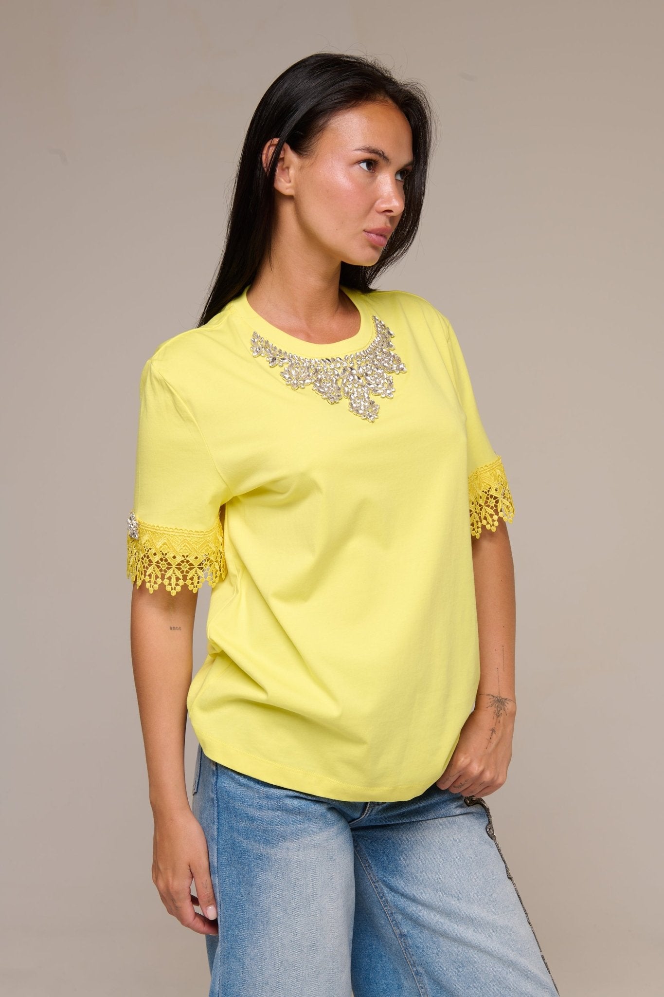 T-Shirt Gialla Lace - 22 Spazio Boutique