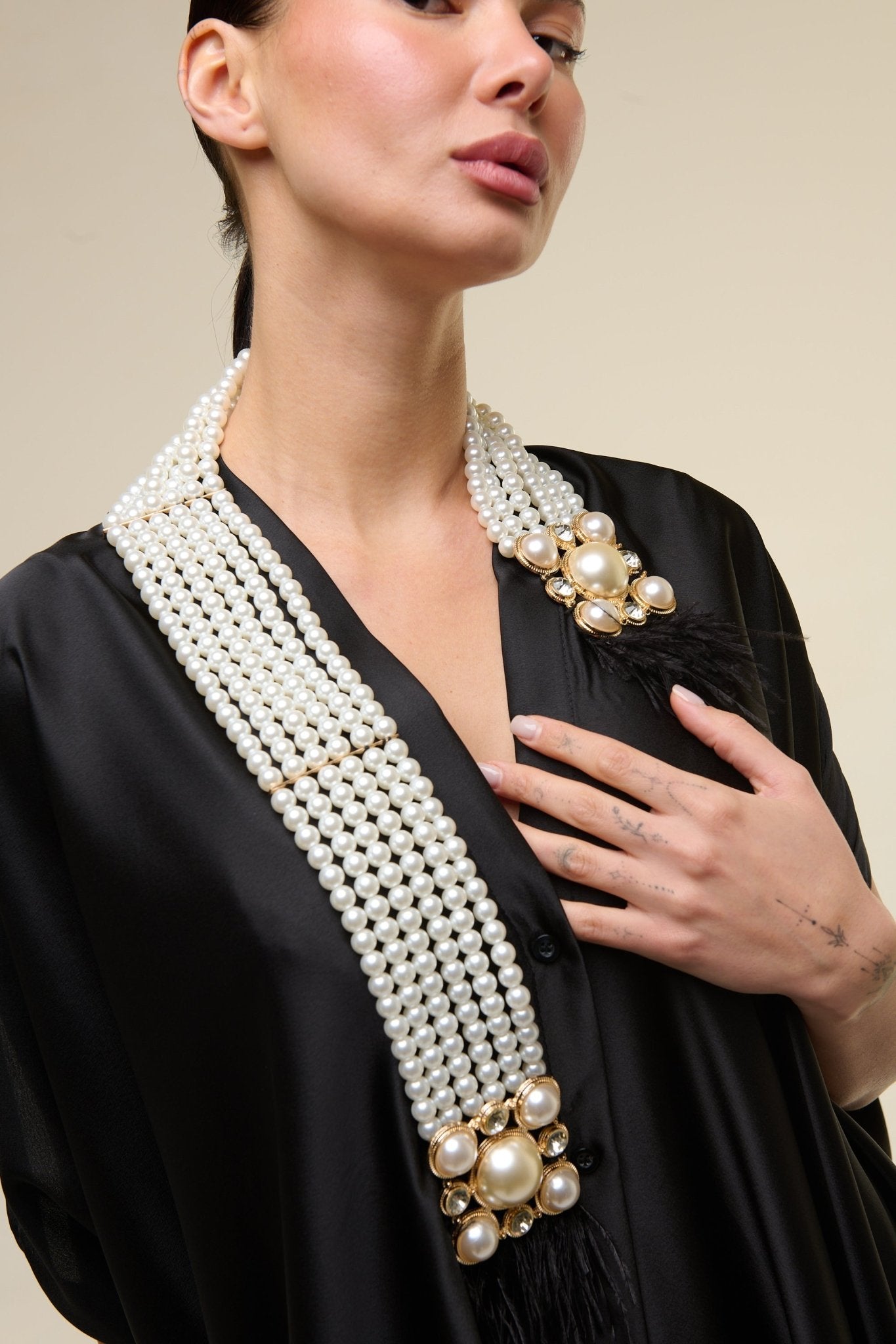 Caftano Gioiello Nero Perle - 22 Spazio Boutique